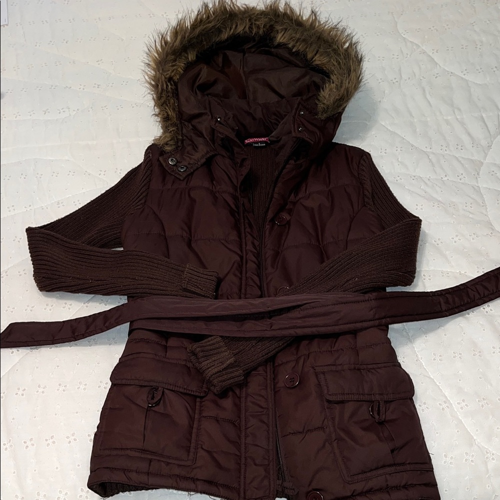 Say What? Chocolate Puffer Vest with Faux Fur